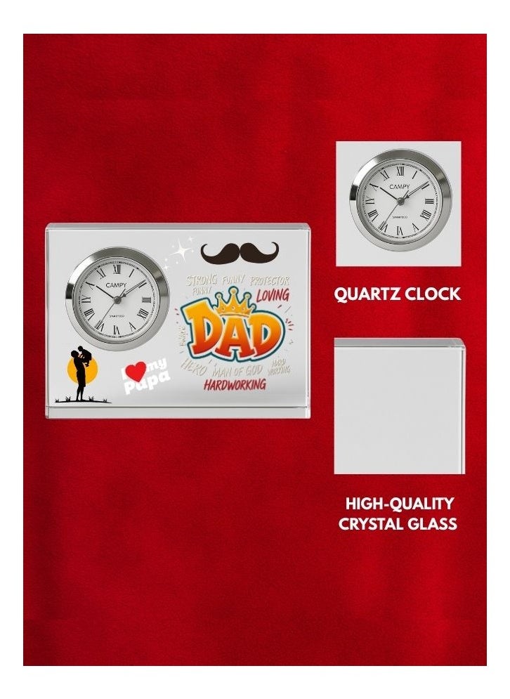 Fathers Day Crystal Glass Clock Keepsake|Elegant Display For Home&Office|Thoughtful Gift For Fathers Day|Son&Daughter Gift To Father