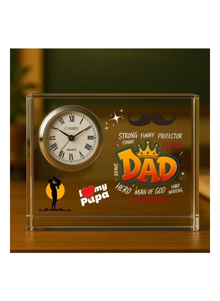 Fathers Day Crystal Glass Clock Keepsake|Elegant Display For Home&Office|Thoughtful Gift For Fathers Day|Son&Daughter Gift To Father