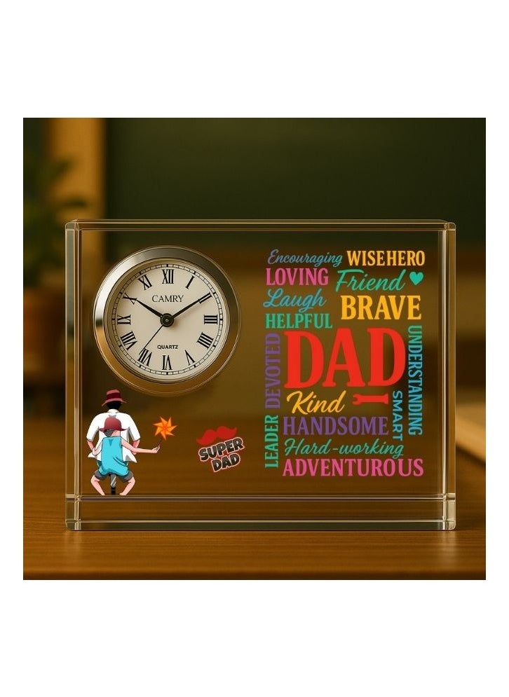 Fathers Day Crystal Glass Clock Keepsake|Elegant Display For Home&Office|Thoughtful Gift For Fathers Day|Son&Daughter Gift To Father