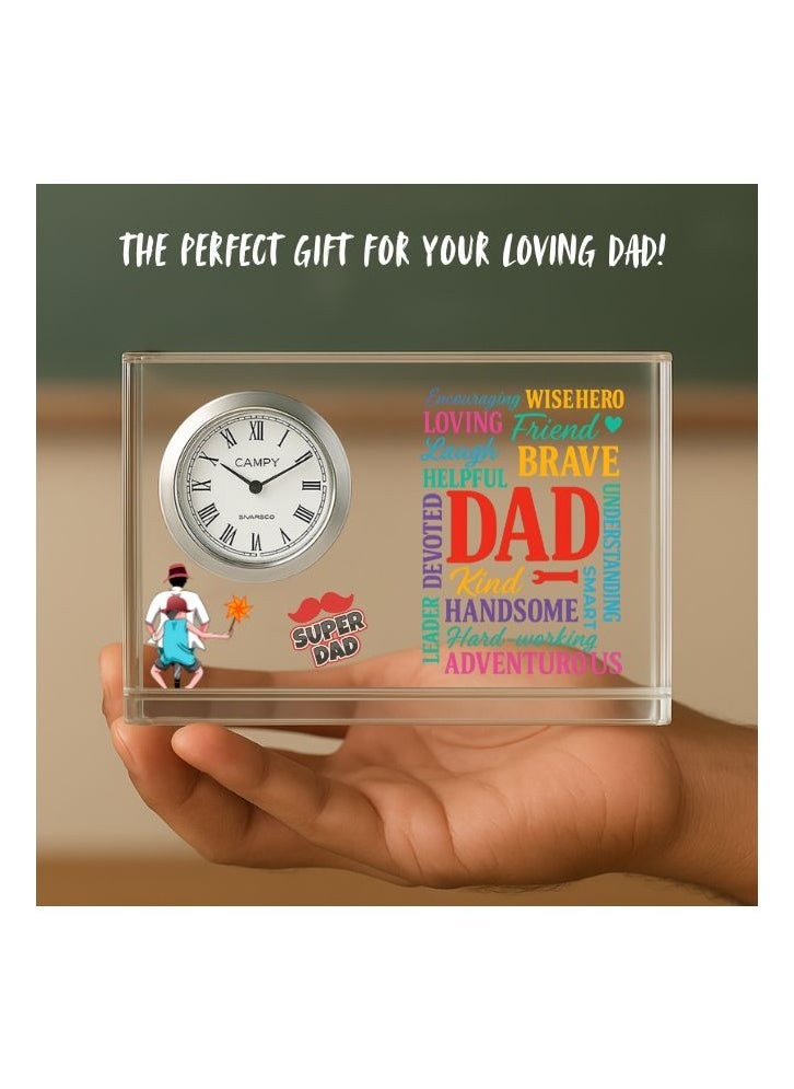 Fathers Day Crystal Glass Clock Keepsake|Elegant Display For Home&Office|Thoughtful Gift For Fathers Day|Son&Daughter Gift To Father