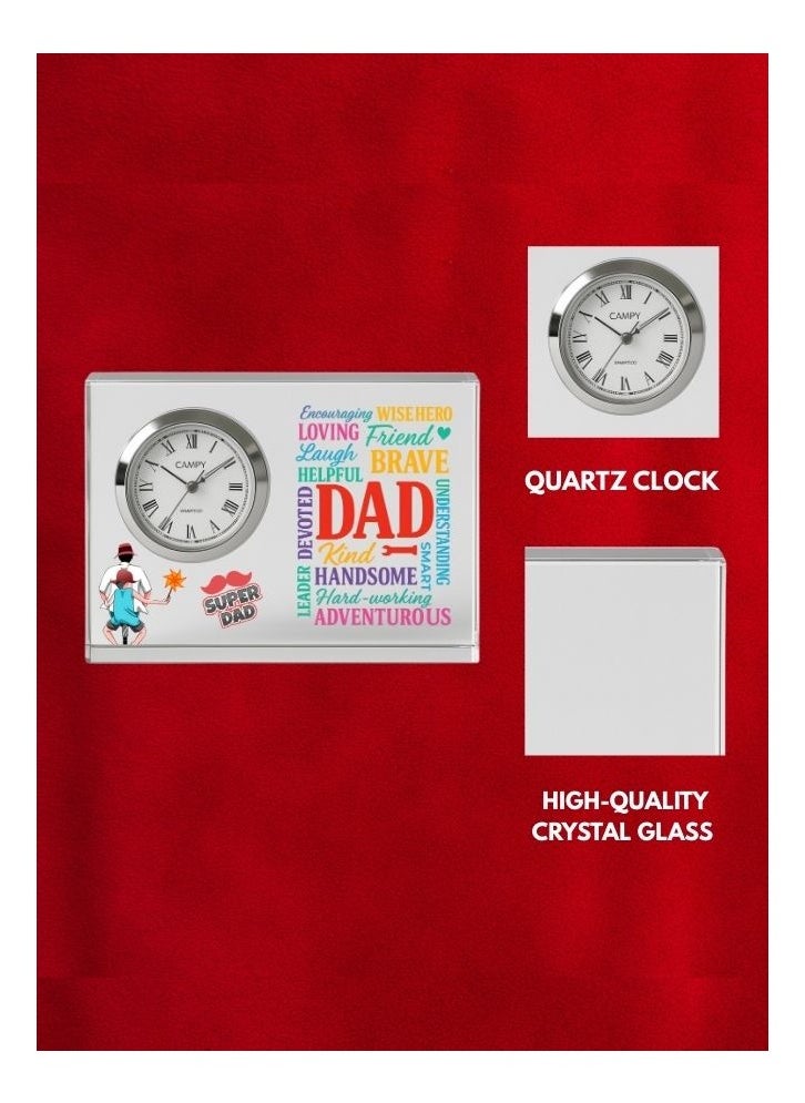 Fathers Day Crystal Glass Clock Keepsake|Elegant Display For Home&Office|Thoughtful Gift For Fathers Day|Son&Daughter Gift To Father