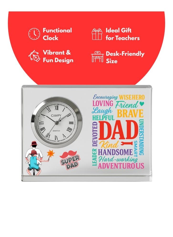 Fathers Day Crystal Glass Clock Keepsake|Elegant Display For Home&Office|Thoughtful Gift For Fathers Day|Son&Daughter Gift To Father