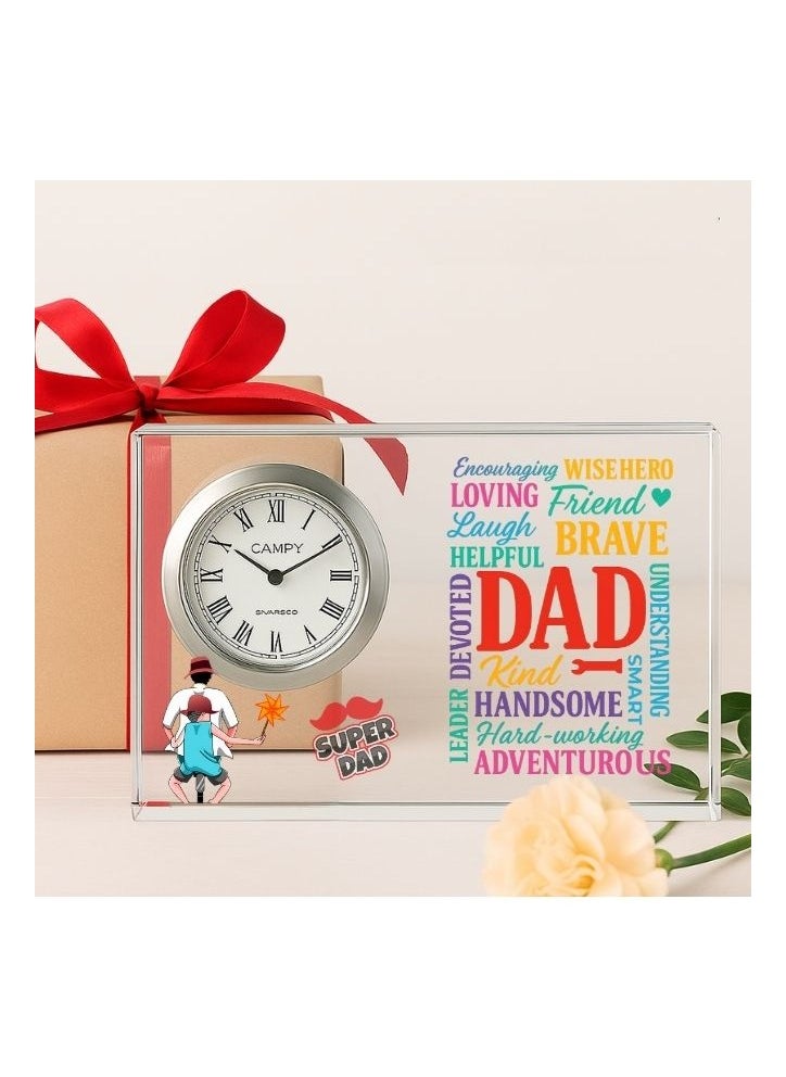 Fathers Day Crystal Glass Clock Keepsake|Elegant Display For Home&Office|Thoughtful Gift For Fathers Day|Son&Daughter Gift To Father