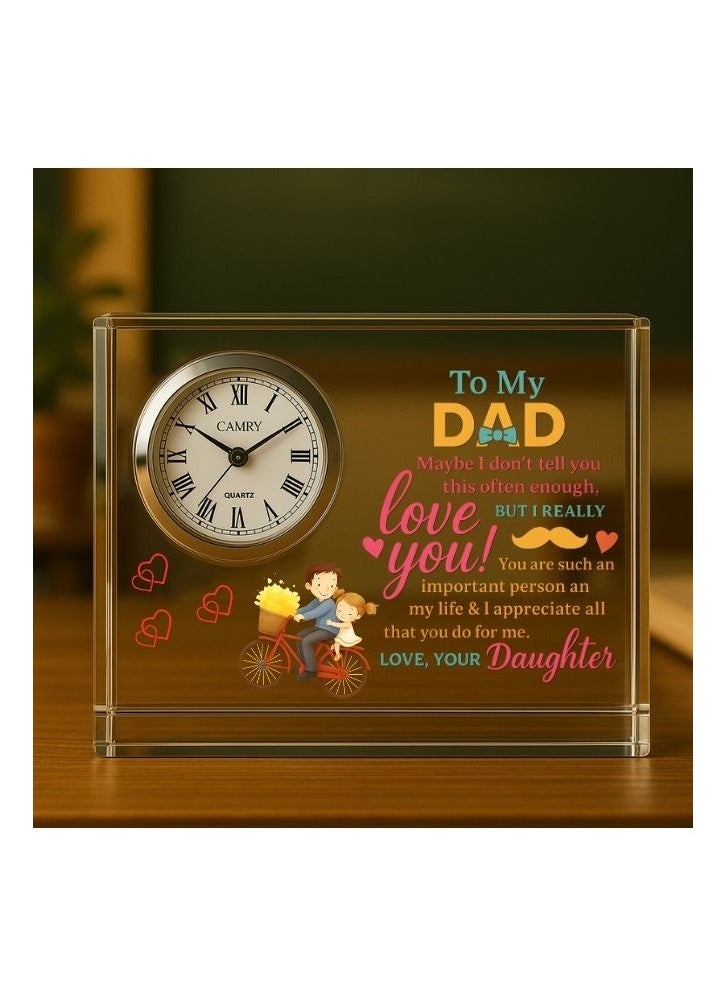 Fathers Day Crystal Glass Clock Keepsake|Elegant Display For Home&Office|Thoughtful Gift For Fathers Day|Son&Daughter Gift To Father