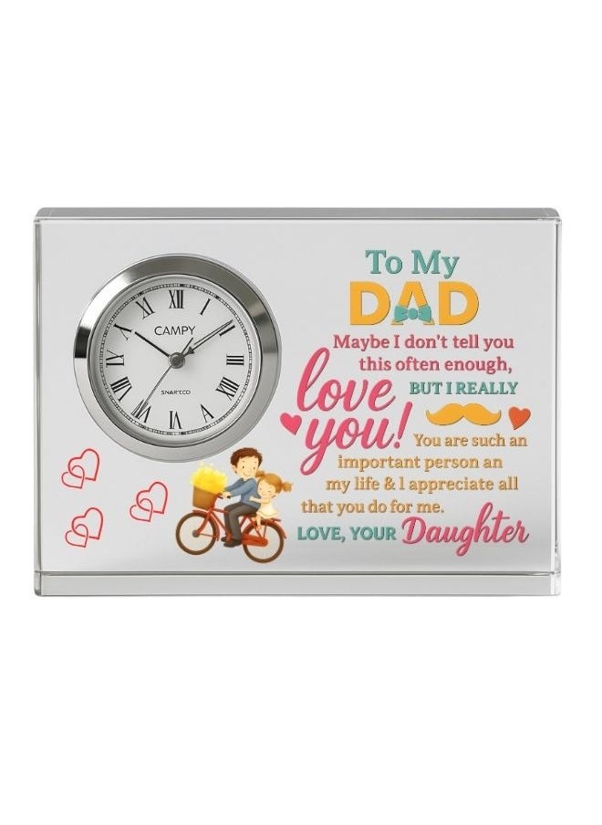 Fathers Day Crystal Glass Clock Keepsake|Elegant Display For Home&Office|Thoughtful Gift For Fathers Day|Son&Daughter Gift To Father