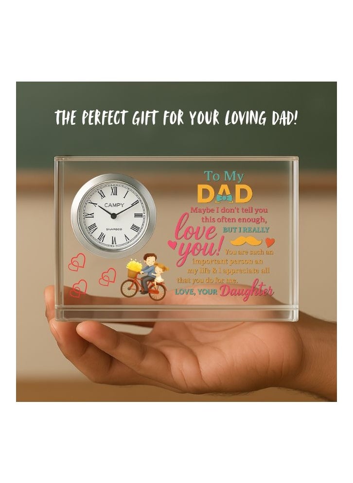 Fathers Day Crystal Glass Clock Keepsake|Elegant Display For Home&Office|Thoughtful Gift For Fathers Day|Son&Daughter Gift To Father