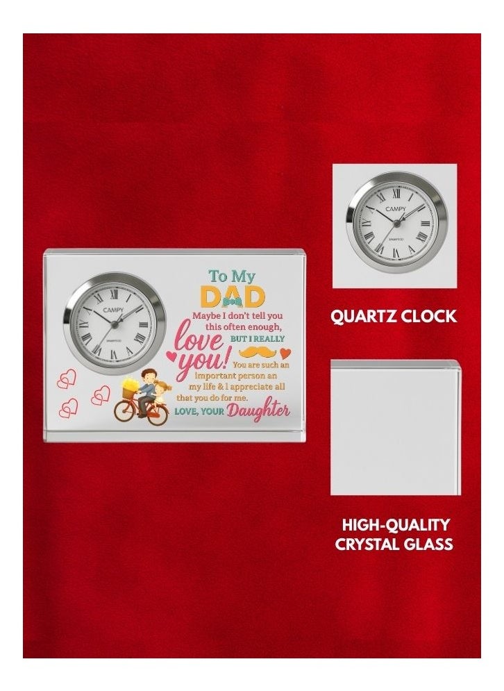 Fathers Day Crystal Glass Clock Keepsake|Elegant Display For Home&Office|Thoughtful Gift For Fathers Day|Son&Daughter Gift To Father