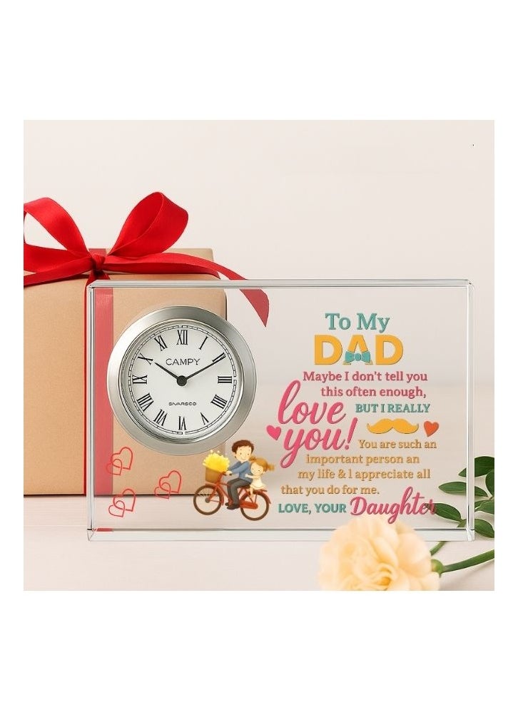 Fathers Day Crystal Glass Clock Keepsake|Elegant Display For Home&Office|Thoughtful Gift For Fathers Day|Son&Daughter Gift To Father