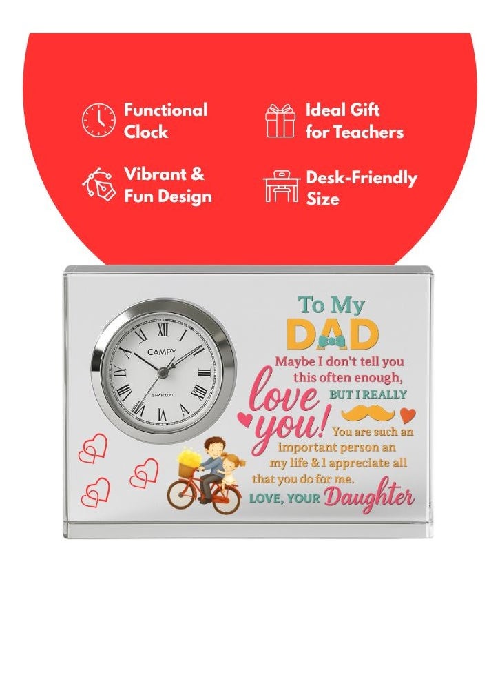Fathers Day Crystal Glass Clock Keepsake|Elegant Display For Home&Office|Thoughtful Gift For Fathers Day|Son&Daughter Gift To Father