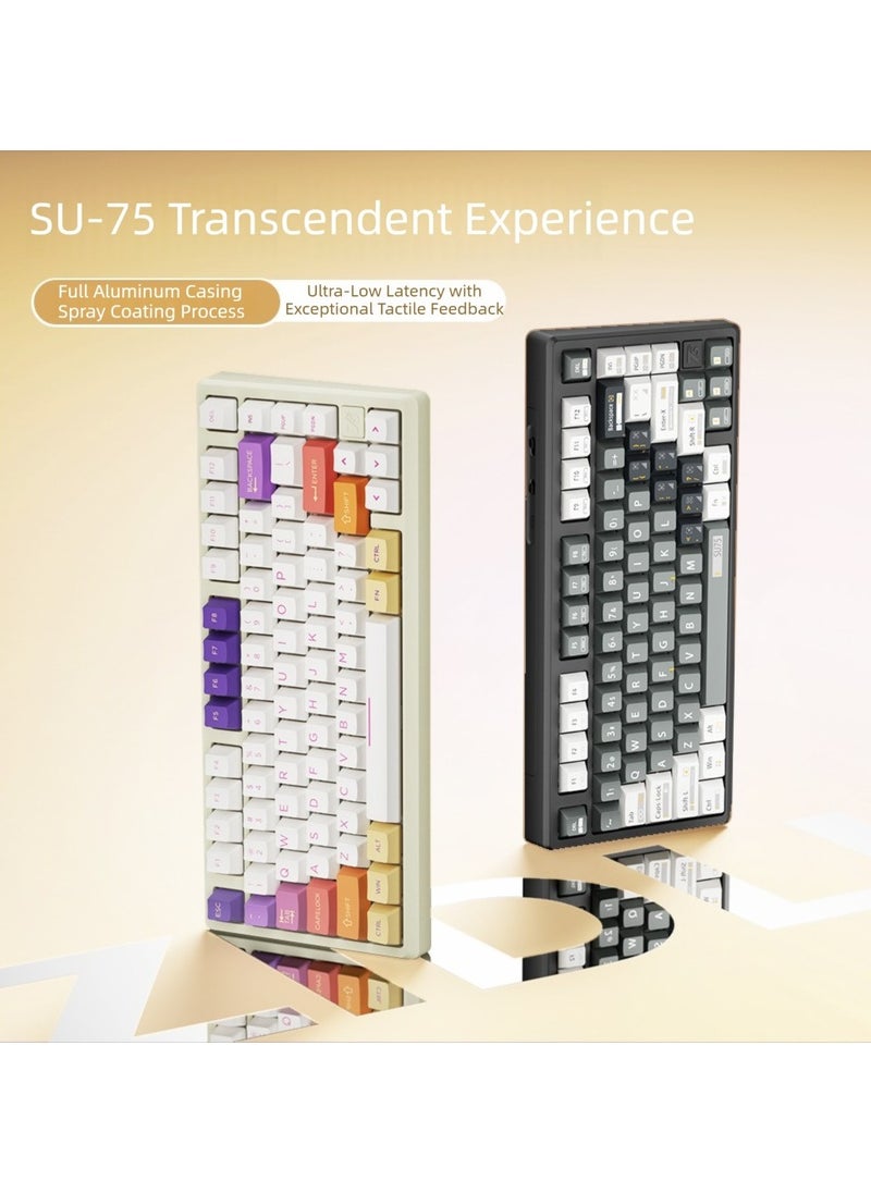 ZIDLI SU-75 Mechanical Keyboard - CNC Aluminum Block (Alu Block), Triple Mode (Wired/2.4G/Bluetooth), Gasket Structure for Tactile Feedback, 75% Hot-Swap PBT Keycaps with KTT Switches, 16M RGB, 6000mAh Battery