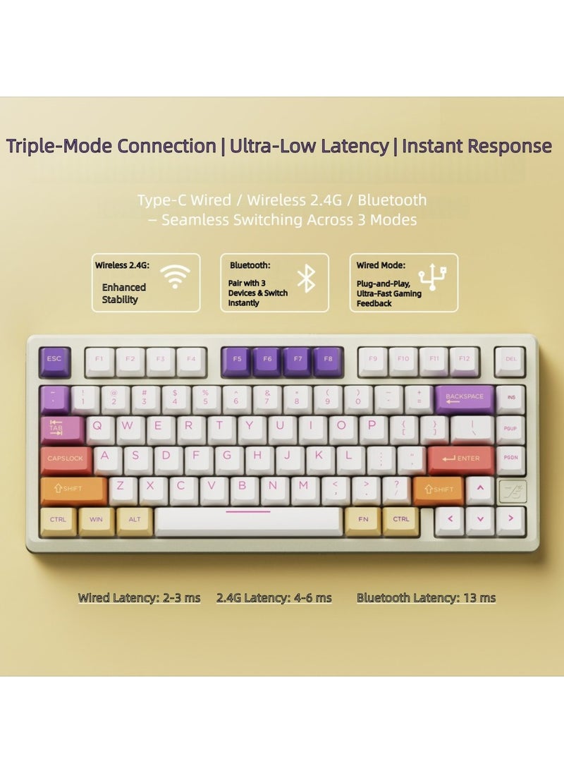 ZIDLI SU-75 Mechanical Keyboard - CNC Aluminum Block (Alu Block), Triple Mode (Wired/2.4G/Bluetooth), Gasket Structure for Tactile Feedback, 75% Hot-Swap PBT Keycaps with KTT Switches, 16M RGB, 6000mAh Battery
