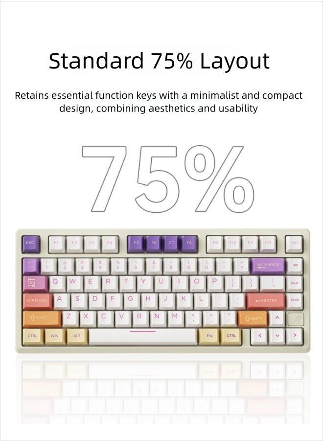 ZIDLI SU-75 Mechanical Keyboard - CNC Aluminum Block (Alu Block), Triple Mode (Wired/2.4G/Bluetooth), Gasket Structure for Tactile Feedback, 75% Hot-Swap PBT Keycaps with KTT Switches, 16M RGB, 6000mAh Battery