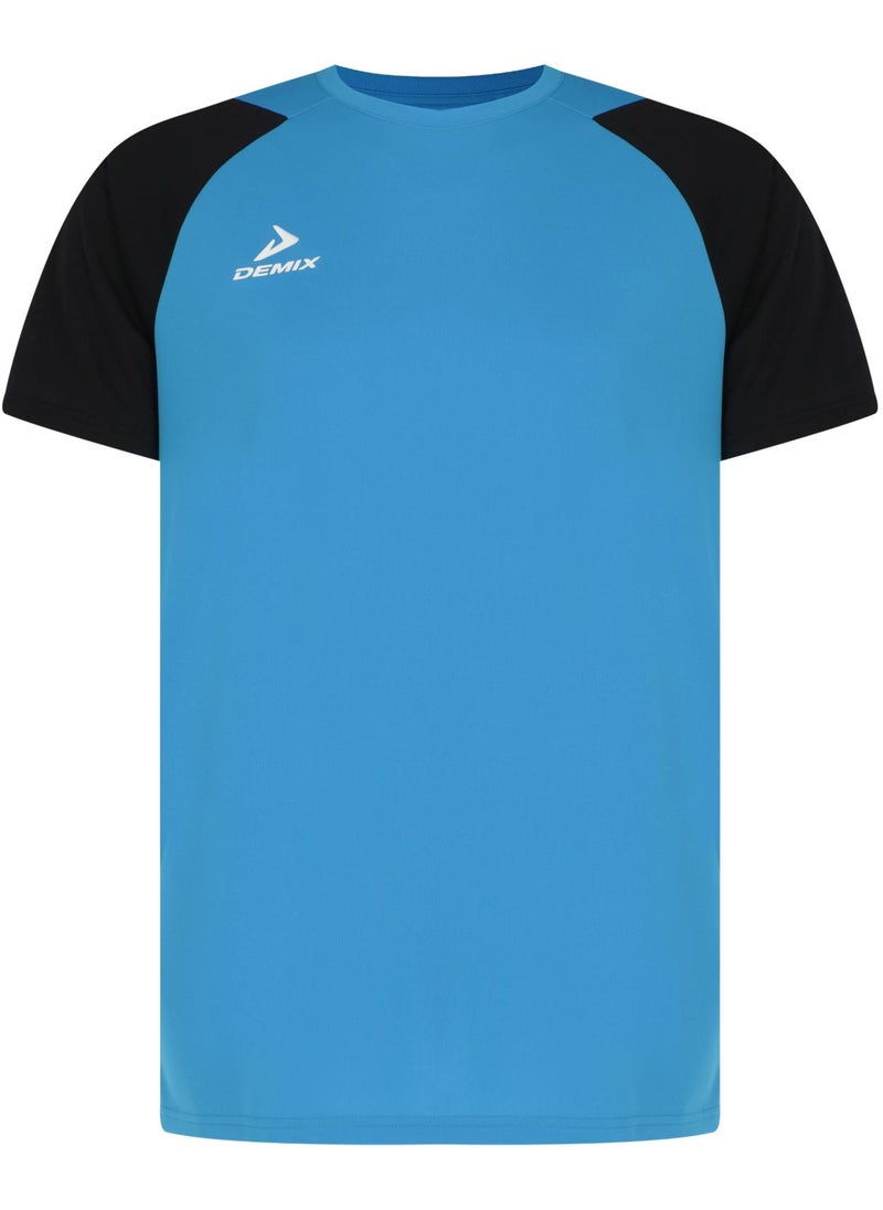 Demix Men’s Sports Blue/Black T-Shirt – MOVI Wick Moisture-Wicking, Breathable Fabric, Raglan Sleeves, Straight Cut, Lightweight & Comfortable