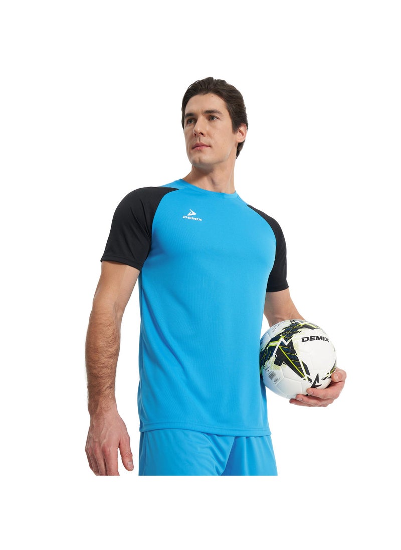 Demix Men’s Sports Blue/Black T-Shirt – MOVI Wick Moisture-Wicking, Breathable Fabric, Raglan Sleeves, Straight Cut, Lightweight & Comfortable