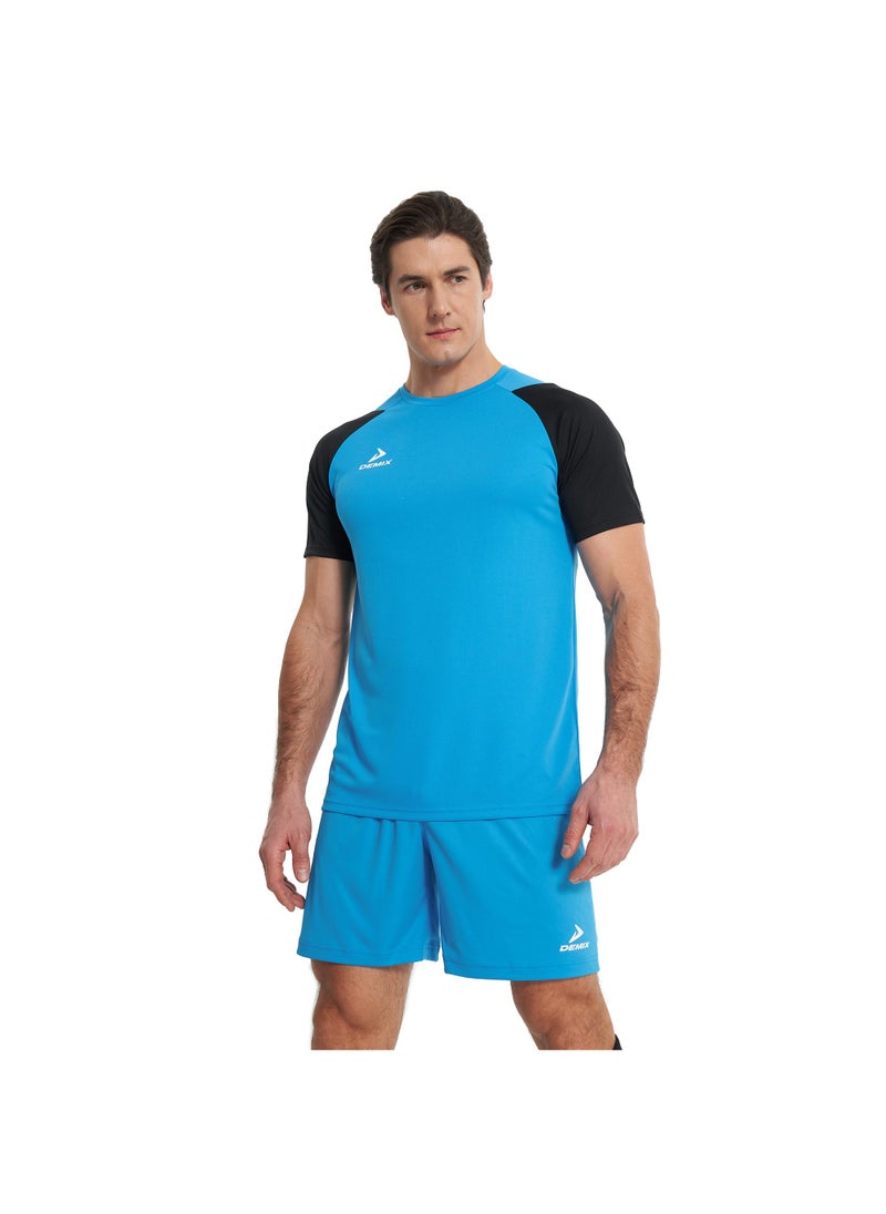 Demix Men’s Sports Blue/Black T-Shirt – MOVI Wick Moisture-Wicking, Breathable Fabric, Raglan Sleeves, Straight Cut, Lightweight & Comfortable