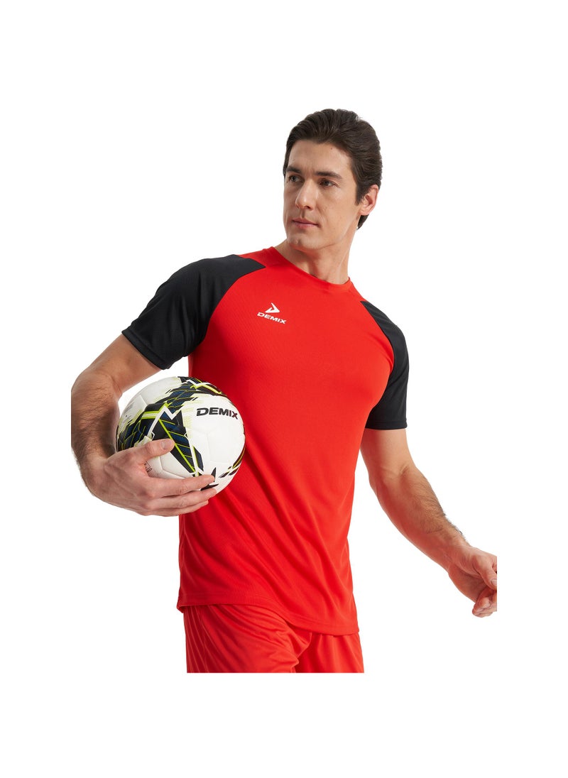 Demix Men’s Sports Red/Black T-Shirt – MOVI Wick Moisture-Wicking, Breathable Fabric, Raglan Sleeves, Straight Cut, Lightweight & Comfortable
