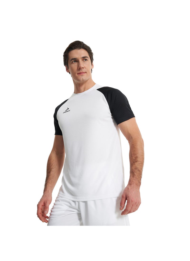 Demix Men’s Sports White/Black T-Shirt – MOVI Wick Moisture-Wicking, Breathable Fabric, Raglan Sleeves, Straight Cut, Lightweight & Comfortable