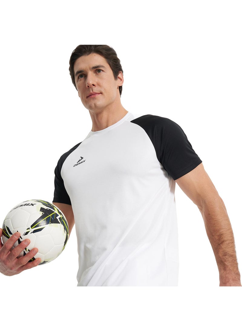 Demix Men’s Sports White/Black T-Shirt – MOVI Wick Moisture-Wicking, Breathable Fabric, Raglan Sleeves, Straight Cut, Lightweight & Comfortable