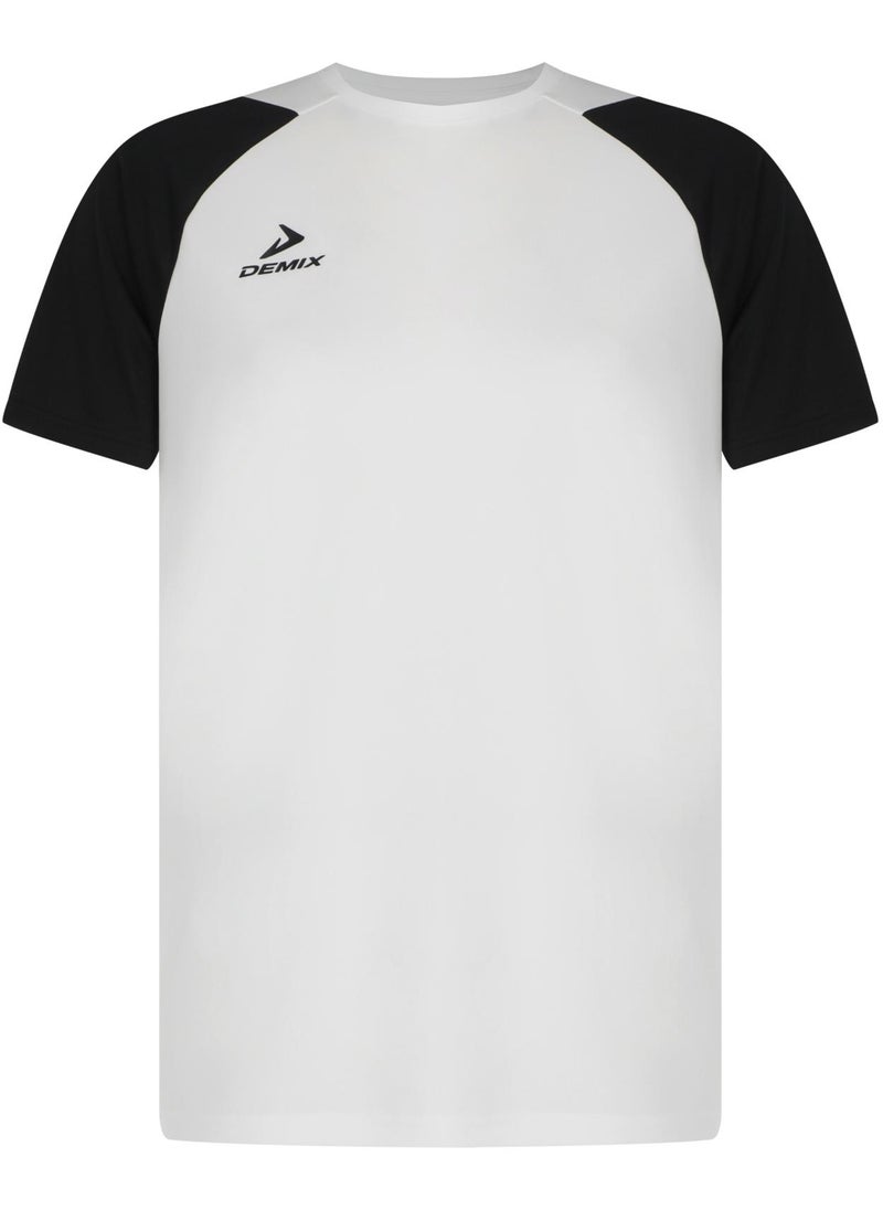 Demix Men’s Sports White/Black T-Shirt – MOVI Wick Moisture-Wicking, Breathable Fabric, Raglan Sleeves, Straight Cut, Lightweight & Comfortable