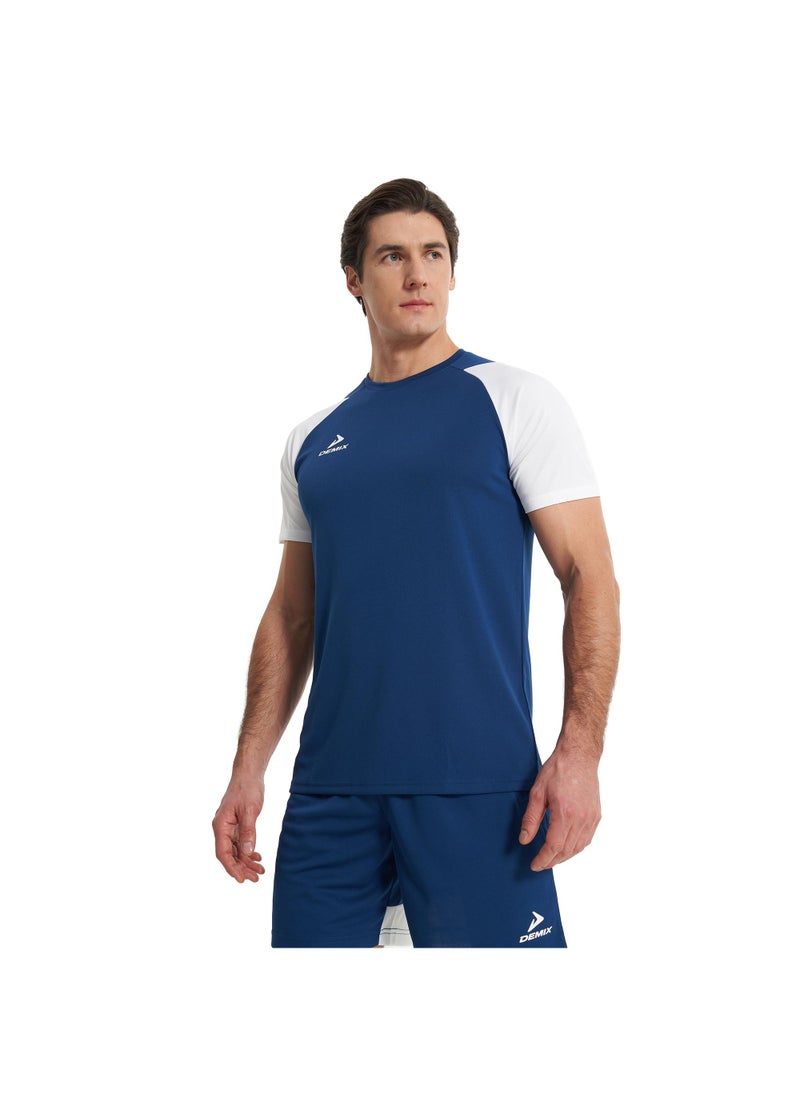 Demix Men’s Sports Blue/White T-Shirt – MOVI Wick Moisture-Wicking, Breathable Fabric, Raglan Sleeves, Straight Cut, Lightweight & Comfortable