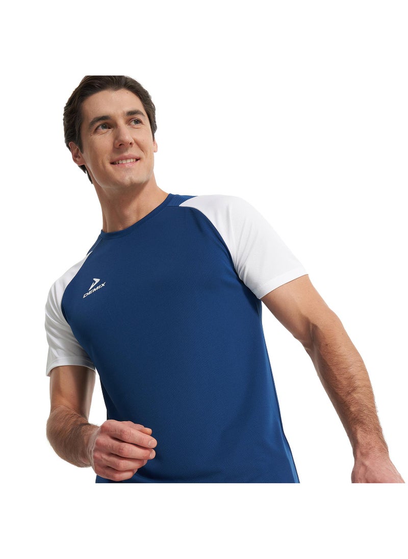 Demix Men’s Sports Blue/White T-Shirt – MOVI Wick Moisture-Wicking, Breathable Fabric, Raglan Sleeves, Straight Cut, Lightweight & Comfortable