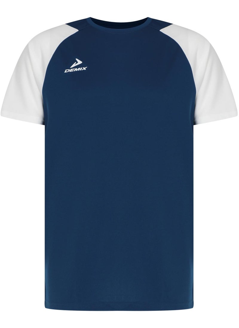 Demix Men’s Sports Blue/White T-Shirt – MOVI Wick Moisture-Wicking, Breathable Fabric, Raglan Sleeves, Straight Cut, Lightweight & Comfortable
