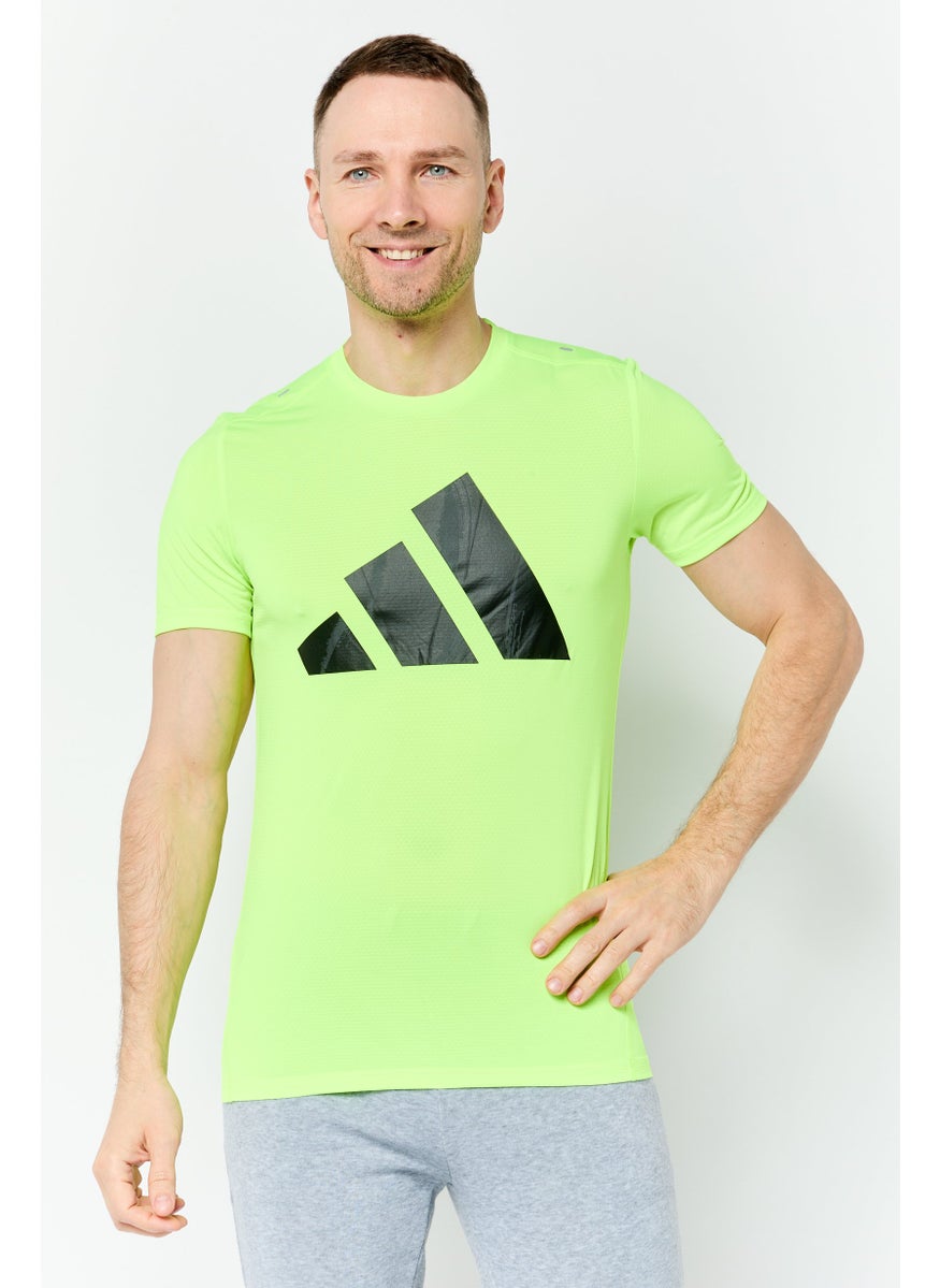Men Sportswear Fit Short Sleeves Running T-Shirt, Lime Green