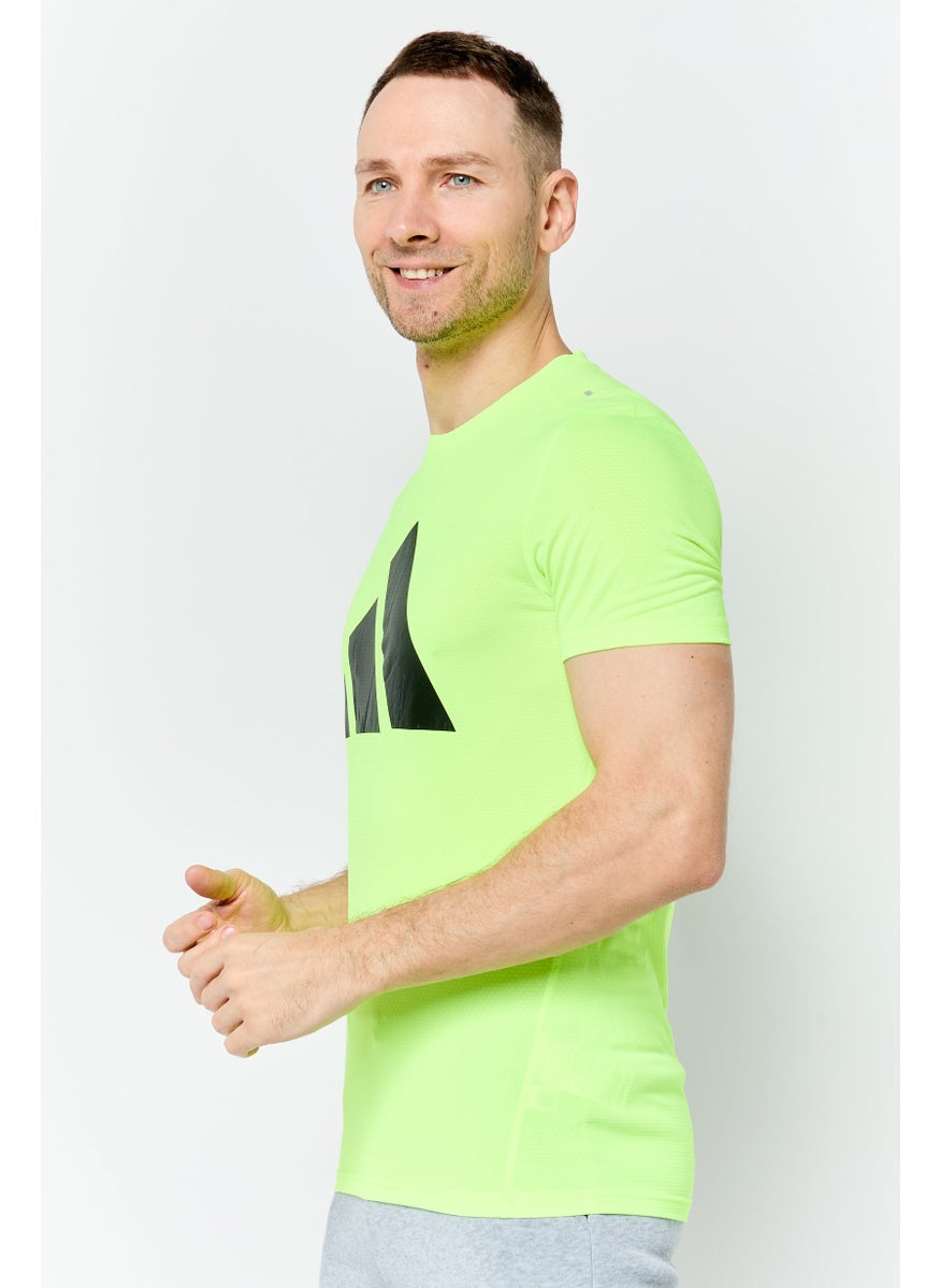 Men Sportswear Fit Short Sleeves Running T-Shirt, Lime Green