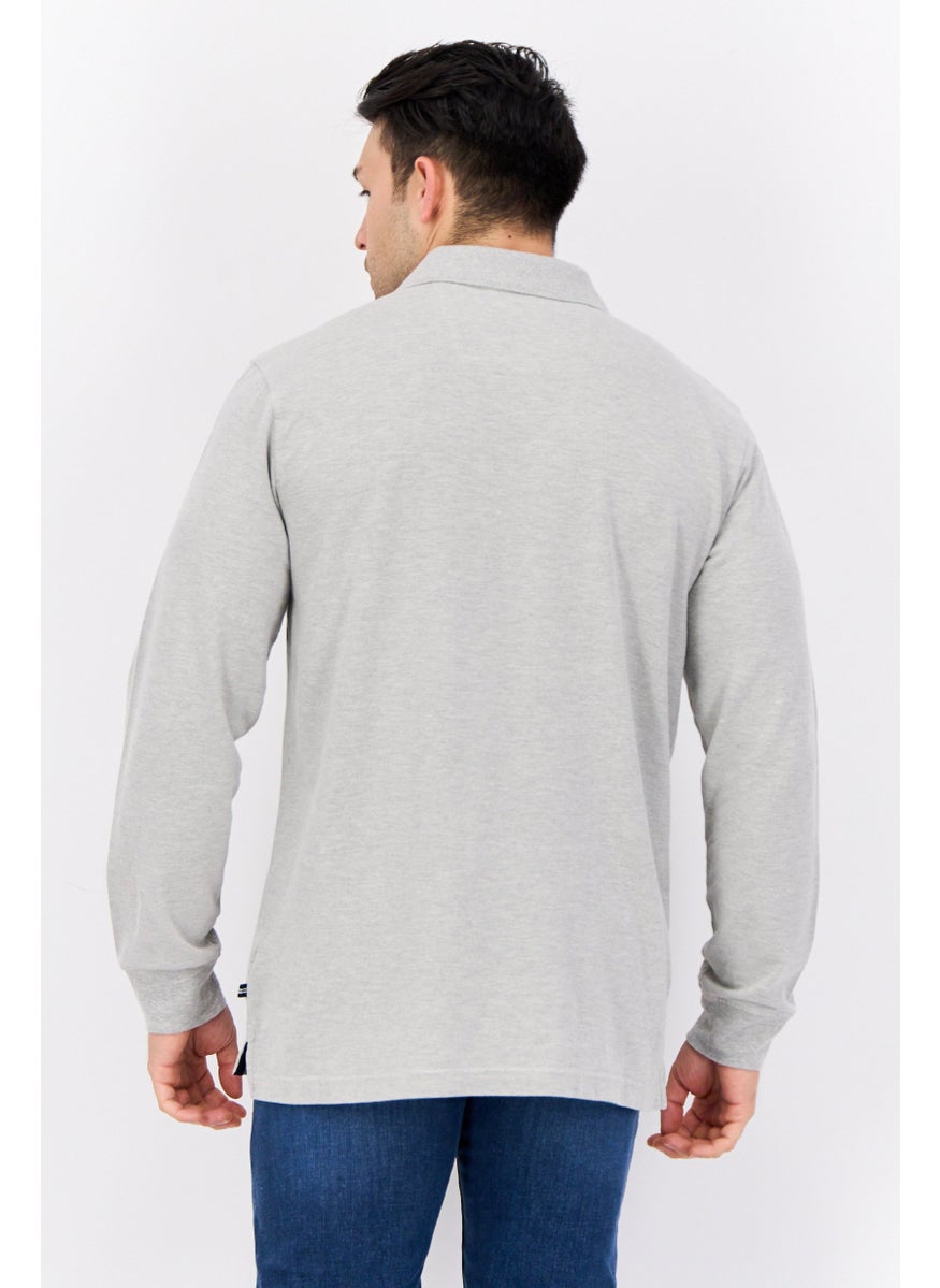 Men Regular Fit Heather Full Sleeves Polo Shirt, Light Grey