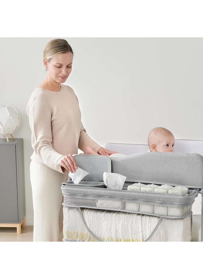 HELEE Portable Baby Changing Table, Extra Large Hanging Diaper Organizer and 2 Basket for Essentials, 3 Position Height Adjustable, Waterproof Pad and Foldable Diaper Changing Station