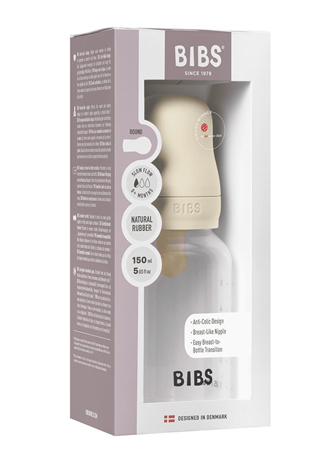 Pack Of 1 Baby Bottle Round Nipple Latex 150 Ml Slow Flow, Ivory, 0 Months +