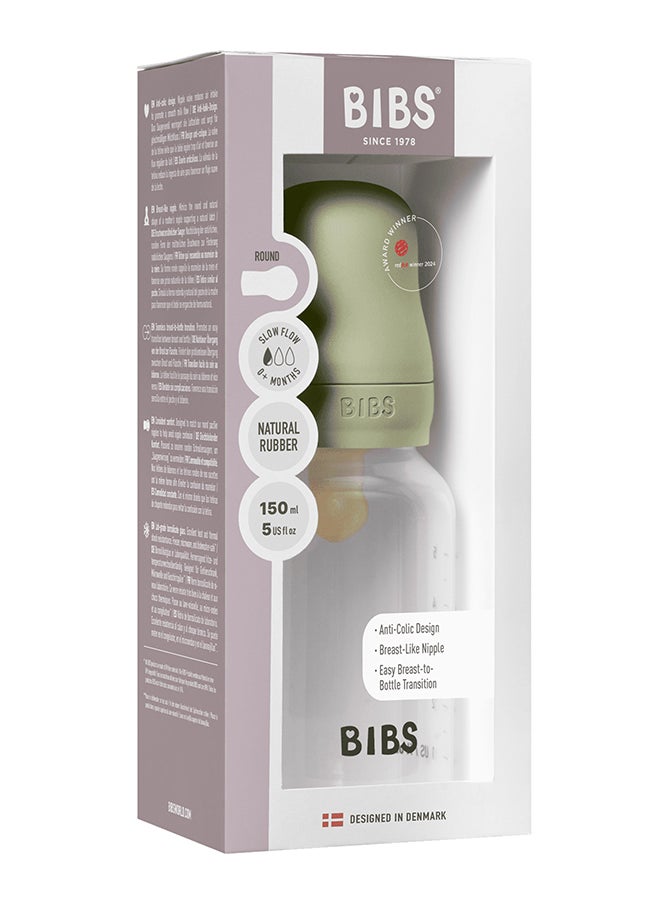 Pack Of 1 Baby Bottle Round Nipple Latex 150 Ml Slow Flow, Sage, 0 Months +