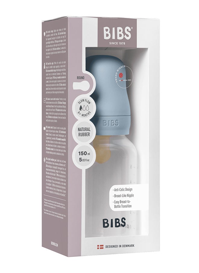 Pack Of 1 Baby Bottle Round Nipple Latex 150 Ml Slow Flow, Baby Blue, 0 Months +