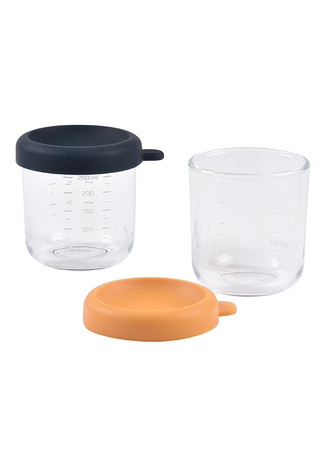Set Of 2 Glass Baby Food Storage Jars, Night Blue And Honey, 250 ML