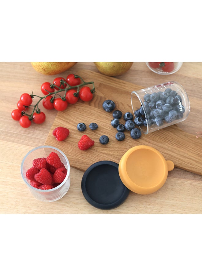 Set Of 2 Glass Baby Food Storage Jars, Night Blue And Honey, 250 ML