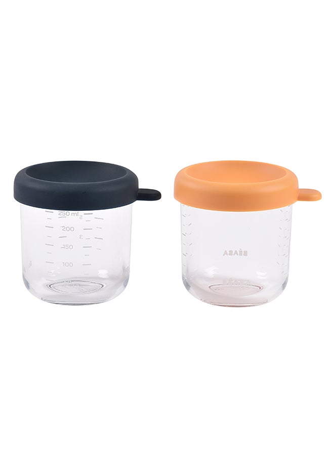 Set Of 2 Glass Baby Food Storage Jars, Night Blue And Honey, 250 ML