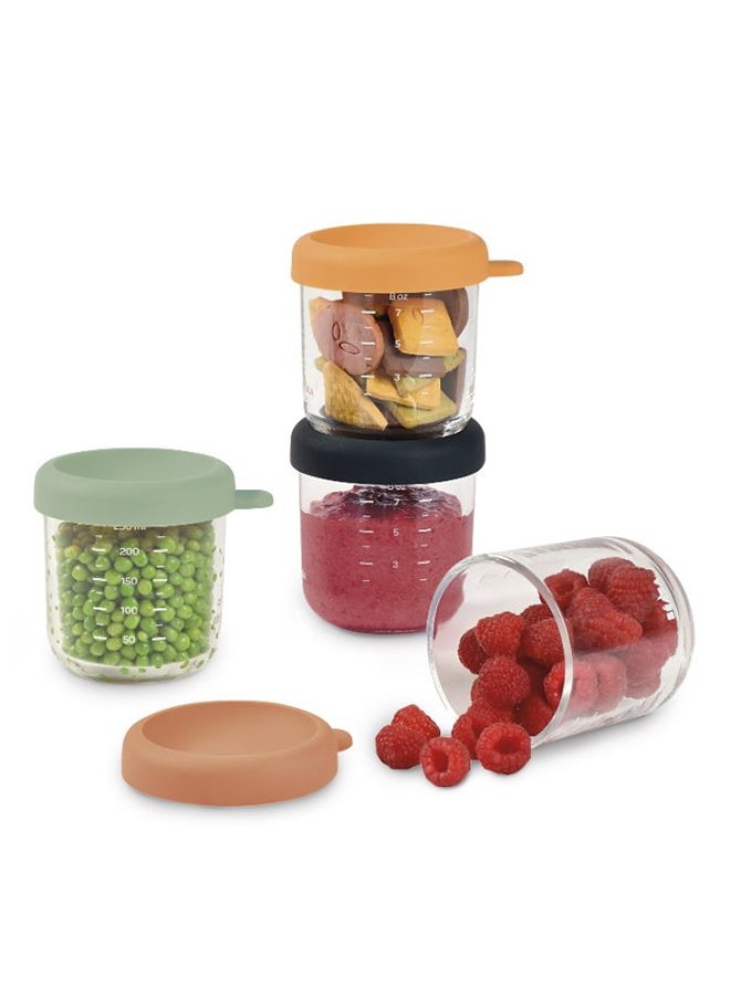 Set Of 4 Glass Baby Food Storage Jars, Sunrise, 250 ML