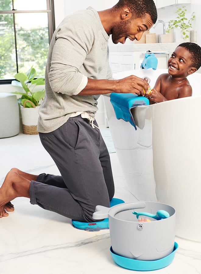Moby Stowaway Bath Toy Bucket, White And Blue