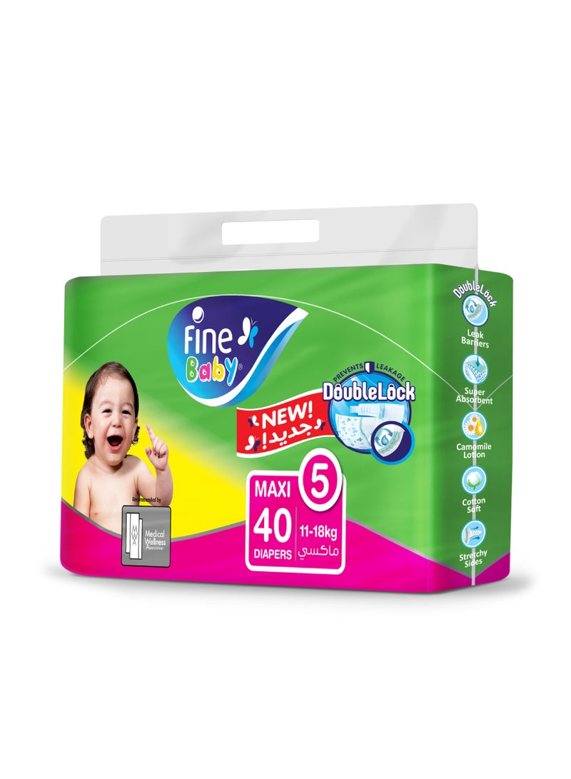 40 Pieces Baby Diapers, Size 5,Maximum 11-18 Kg,Economy Pack