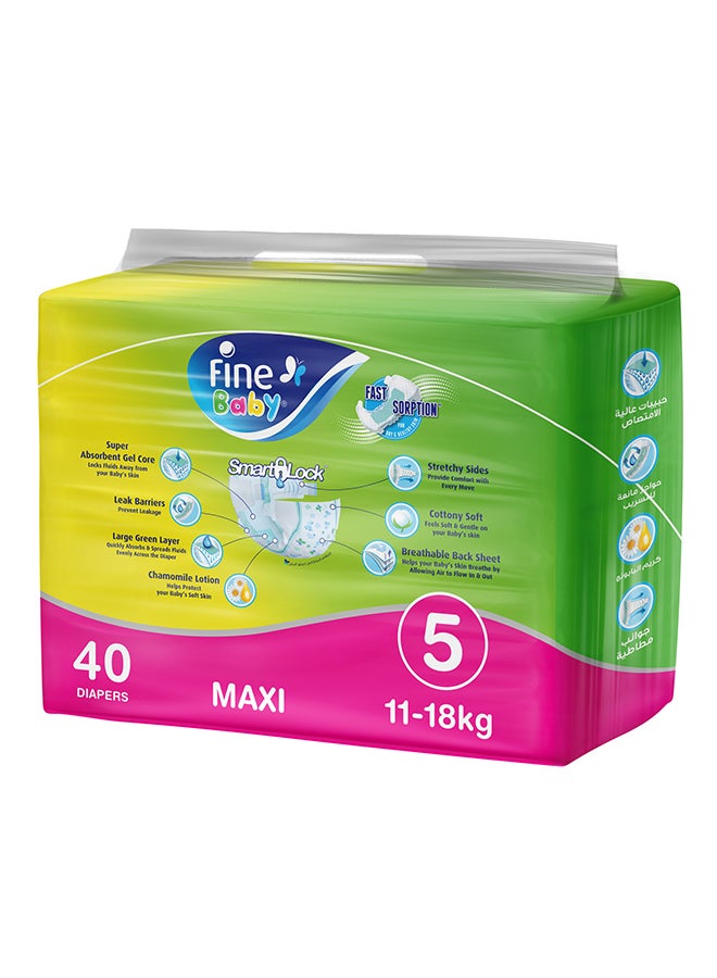 40 Pieces Baby Diapers, Size 5,Maximum 11-18 Kg,Economy Pack