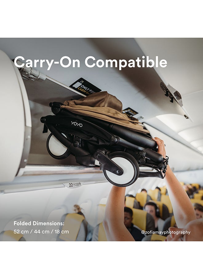 Stokke YOYO 0+ Newborn Pack, Flat-Lay Infant Nest with 5‑Point Harness and UPF 50+ Canopy, Folds Compact with Stroller Frame, Birth to 9 kg Lightweight Travel Solution, Toffee Color