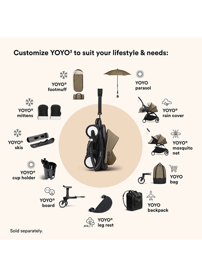 Stokke YOYO 0+ Newborn Pack, Flat-Lay Infant Nest with 5‑Point Harness and UPF 50+ Canopy, Folds Compact with Stroller Frame, Birth to 9 kg Lightweight Travel Solution, Toffee Color