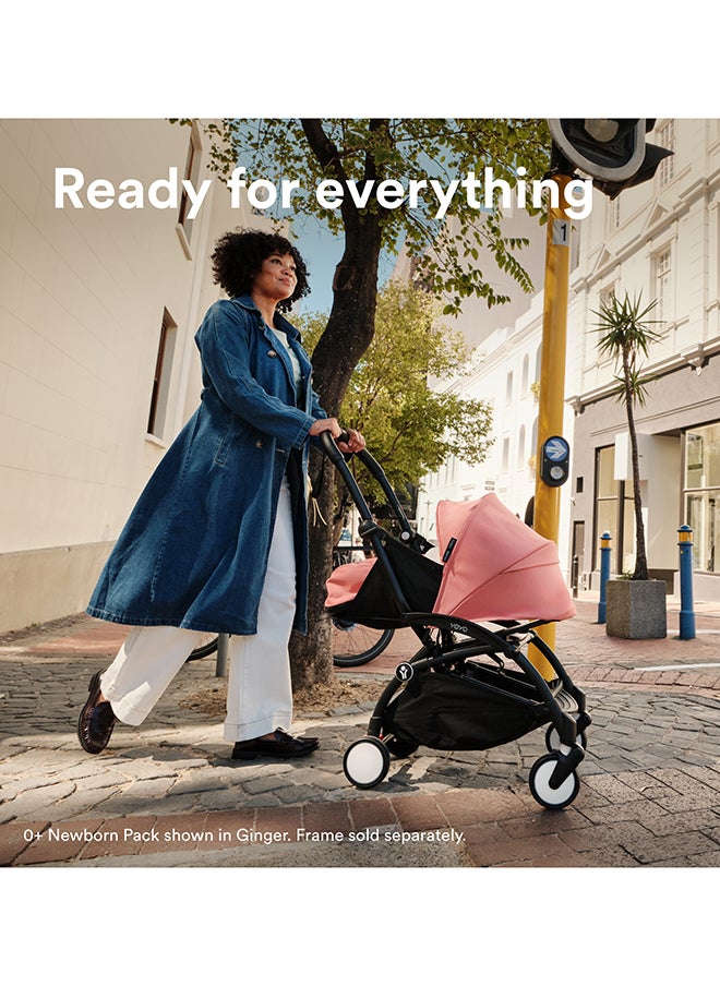 Stokke YOYO 0+ Newborn Pack, Flat-Lay Infant Nest with 5‑Point Harness and UPF 50+ Canopy, Folds Compact with Stroller Frame, Birth to 9 kg Lightweight Travel Solution, Toffee Color