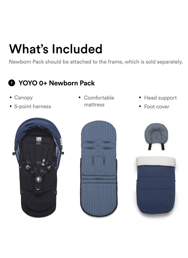 Stokke YOYO 0+ Newborn Pack, Compact Flat-Lay Infant Nest with 5‑Point Harness and UPF 50+ Canopy, Travel-Stroller Accessory, Air France Blue, Black Frame Sold Separately