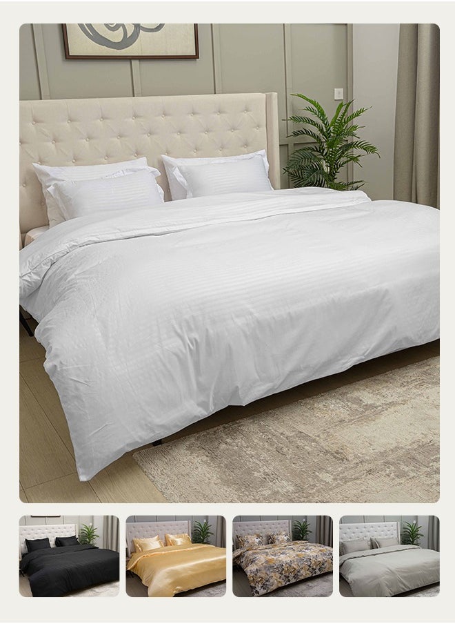 Premium Striped Duvet Set (6-Piece) White Stripe King Size (220x240 cm),Ultra-Soft & Wrinkle-Resistant | Includes 1 Duvet Cover, 1 Fitted Bedsheet & 4 Pillow Covers with Zipper Closures