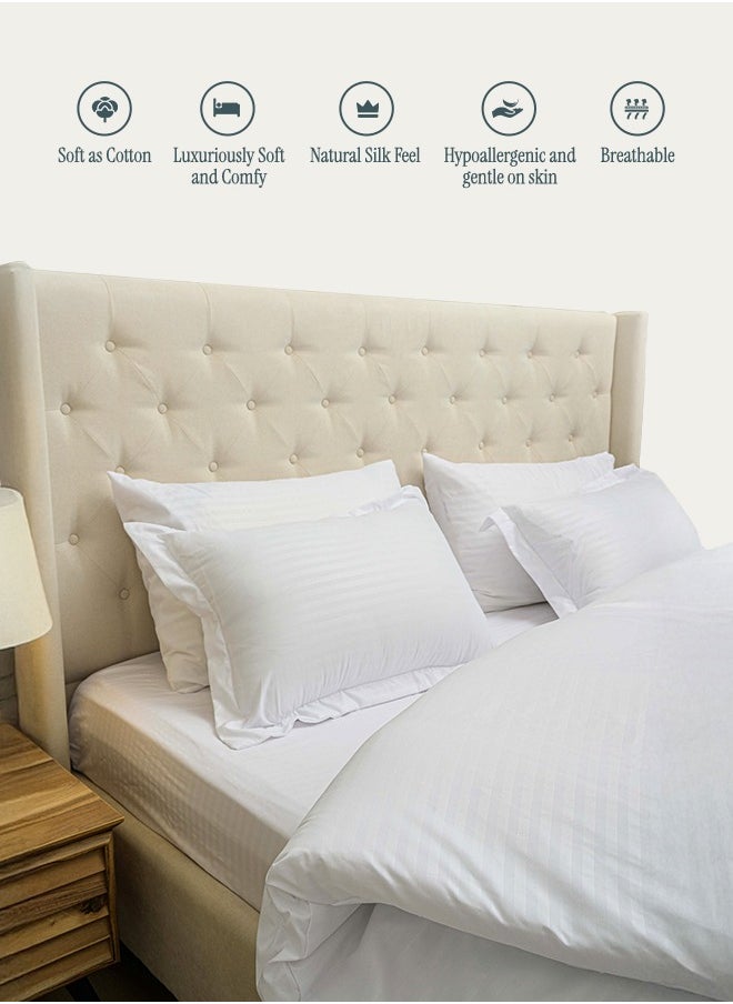 Premium Striped Duvet Set (6-Piece) White Stripe King Size (220x240 cm),Ultra-Soft & Wrinkle-Resistant | Includes 1 Duvet Cover, 1 Fitted Bedsheet & 4 Pillow Covers with Zipper Closures