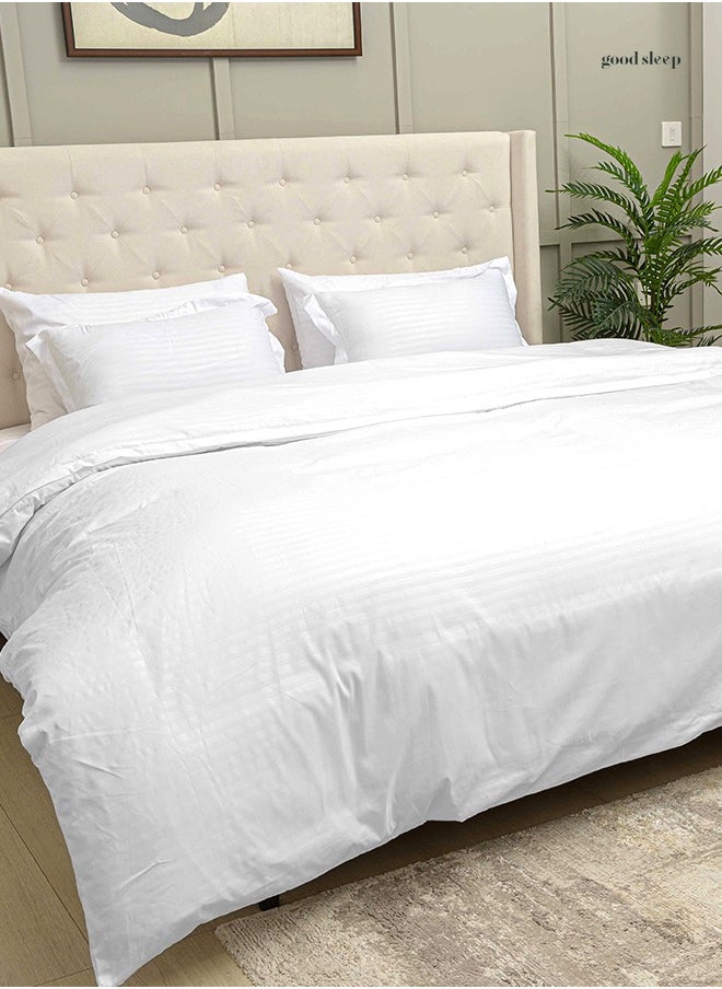 Premium Striped Duvet Set (6-Piece) White Stripe King Size (220x240 cm),Ultra-Soft & Wrinkle-Resistant | Includes 1 Duvet Cover, 1 Fitted Bedsheet & 4 Pillow Covers with Zipper Closures