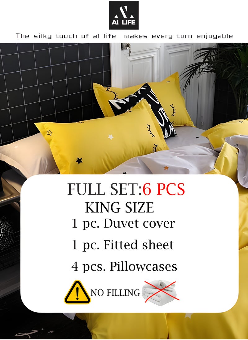 AI LIFE Super King Size Bed Sheet Set - 6-Piece Bedding Set Includes Duvet Cover, Fitted Sheet, and 4 Pillowcases - Soft, Durable, and Breathable Luxury for All Seasons in Elegant Set 220x240cm