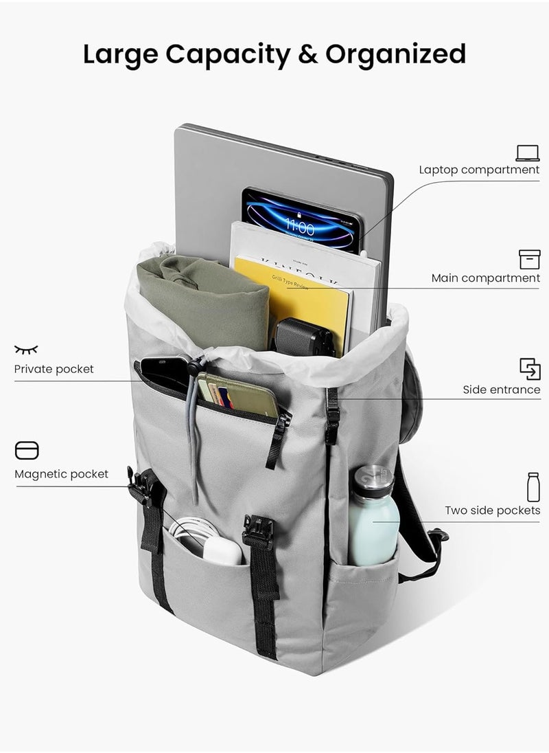 VintPack-TA1 Flap Laptop Backpack, Lightweight, Water-Resistant Travel Casual Daypack, Slim Durable Work-pack Rucksack for 13-16 Inch MacBook Laptop, Large Capacity, Eco-Friendly Backpack 22L