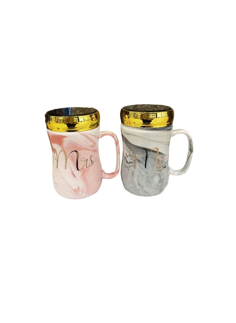 Mr&Mrs Ceramic Water Bottle With Mirror Lid